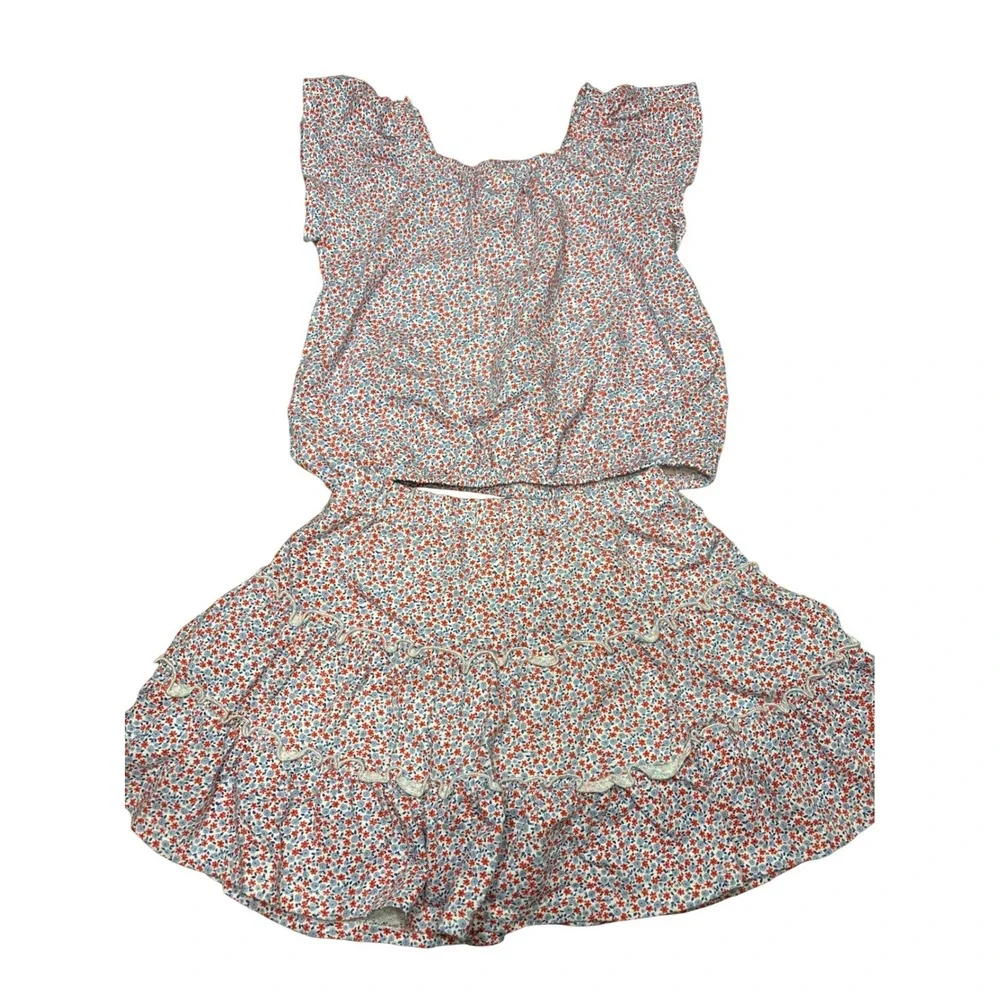 Cat‎ & Jack Girls 2pc Floral Crop Top and Tiered Skort Set Red Blue Size M 8